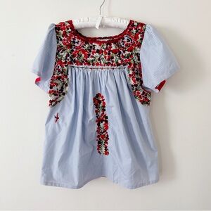 Mi Golondrina Liliana Blouse Blue Red Embroidered Floral Women’s Sz M